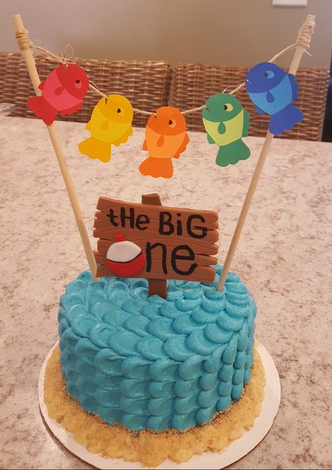 Fishing First Birthday Smash Cake, Fishing Birthday Smash Cake, The Big One Fishing Birthday Cake Smash, Fish Themed Smash Cake, Ofishally One Birthday Smash Cakes, Simple Fishing Cake, O Fishally One Smash Cake, Reeling In The Big One Birthday Cake, Ofishally One Birthday Cake Smash