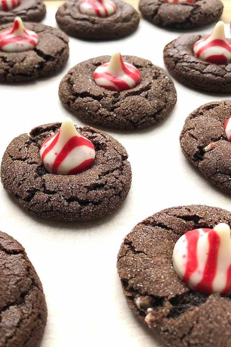 Chocolate Peppermint Kiss Cookies Peppermint Kiss Chocolate Cookies, Chocolate Cookies With Peppermint Kisses, Hersey Kiss Cookies, Pepermint Cookies, Peppermint Kiss Cookies, Peppermint Chocolate Chip Cookies, Kiss Cookie Recipe, Chocolate Kiss Cookies, Hershey Kiss Cookies