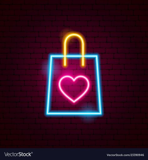 Love shopping bag neon sign Royalty Free Vector Image Shopping Illustration, Shop Background, Neon Quotes, Neon Wall Art, Neon Words, Neon Bag, Page Instagram, Neon Room, Neon Logo