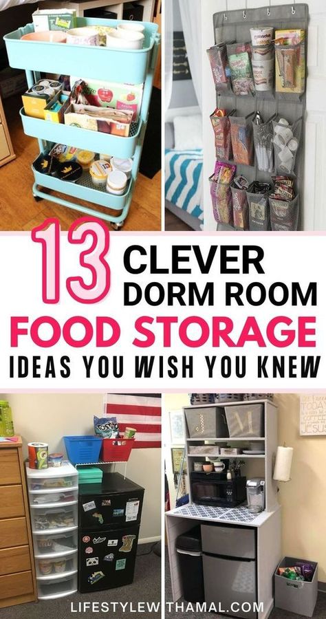 Looking for ways to organize your food in dorms? You have got to see these genius dorm food organization ideas guaranteed to make your room look organized and neat! These ideas are best for small spaces, and all these food organization for dorms will keep your food in a place without taking space. Dorm Food Organization, Food Organization Ideas, Dorm Rooms Decorating, Decorating Dorm, Dorm Room Food, Dorm Room Setup, College Dorm Room Organization, Dorm Room Decorations, Food Organization