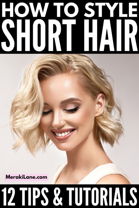 How to Style Short Hair: 12 Tips, Products & Tutorials Wedding Hairstyles For Short Bob, How To Style A Bob For A Wedding, How To Style Short Hair Side Part, Chin Length Hair Wedding Style, Chin Length Bob Wedding Hair, Fashion Bug Blog, Different Ways To Style A Bob Short Hair, Chin Length Hair Formal Styles, Party Hairstyles For Bob Hair