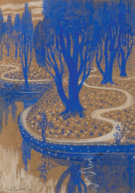 Constant Montald (Belgian, 1862-1944) - Riverside (Bord de rivière), N/D Constant Montald, Flemish Art, Abstract Trees, Colourful Art, Digital Museum, Pre Raphaelite, Art Et Illustration, Plant Illustration, Blue And Brown