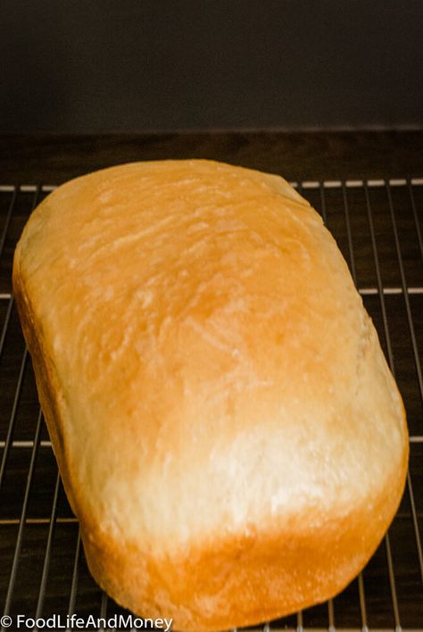 Easy Homemade Machine Bread Recipe - FoodLifeAndMoney Homemade Bread In A Bread Machine, White Bread In Bread Machine Recipes, Bread Machine Recipes Using Dry Milk, Homemade Bread For Bread Machine, Homemade Bread Machine Recipes Easy, Fresh Bread In Bread Maker, Amish Bread For Bread Machine, Easy Bread Maker Bread, White Bread Recipe Homemade Bread Machine