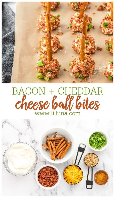 Mini Cheese Ball Bites taste just like a loaded cheese ball, but mini! They are perfect grab and go appetizers. Grab And Go Appetizers, Grab And Go Party Food, Cheeseball Bites, Mini Cheese Ball Bites, Super Bowl Party Snacks, Bagel Crisps, Cheddar Cheese Ball, Cheese Ball Bites, Delicious Dips Recipes