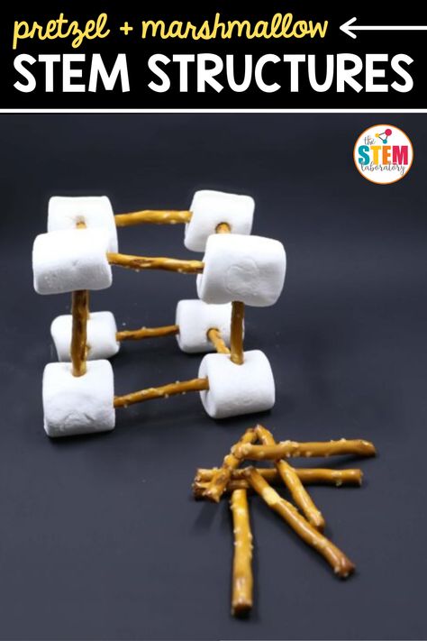 Pretzel and Marshmallow Structures - The Stem Laboratory Marshmallow Structures, Marshmallow Activities, Edible Stem, Sped Resources, Stem Activities Kindergarten, Steam Kids, Stem Activities Preschool, Kindergarten Stem, Stem Projects For Kids