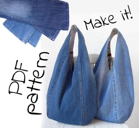 Handbag sewing pattern DIY slouchy jeans bag hobo bag | Etsy Diy Handbag Patterns, Handbag Sewing, Hobo Bag Patterns, Handbag Tutorial, Denim Bag Diy, Denim Bag Patterns, Handbag Sewing Patterns, Bag Jeans, Diy Denim