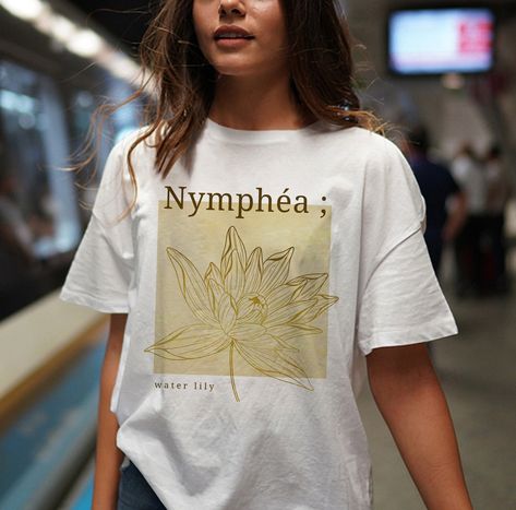 Water Lily T Shirt, Nymphéa, Aesthetic Tee, Monet Art Shirt, Artsy Clothes Artsy Clothes, Magritte Art, Crewneck Aesthetic, Pond Art, Water Lily Pond, René Magritte, Artsy Outfit, Merch Ideas, Couple In Love