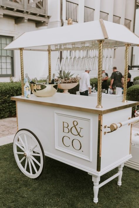 VIE x Digital Graffiti 2022 Awards Party - VIE Magazine Champagne Bar Cart Wedding, Party Food Cart Design Ideas, Snack Bar Cart Party, Cocktail Cart Wedding, Diy Party Cart With Wheels, Bar Cart For Events, Bar Cart Business, Wedding Drink Cart, Diy Champagne Cart