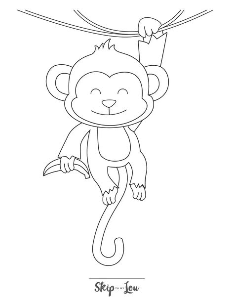 Monkey Black And White Drawing, Monkey Hanging From Tree Drawing, Animal Black And White Drawing, Monkey Doodle Easy, Monkey Illustration Drawing, Hanging Monkey Drawing, How To Draw Monkey, How To Draw A Monkey, Baby Monkey Drawing