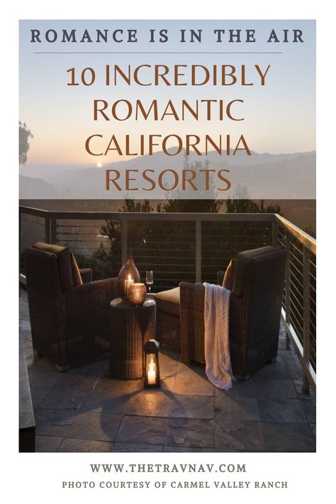 Are you ready for romance? Check out these amazing and luxurious romantic hotels throughout California. Romantic California Getaways, Hotels In California, Best Honeymoon Resorts, Carmel Valley Ranch, California Getaways, California Resorts, Montage Laguna Beach, California Honeymoon, Couples Resorts