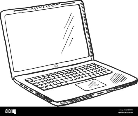 Laptop Sketch, Blank Screen, Iphone Prints, Styled Stock, White Background, Stock Vector, Hand Drawn, Vector Images, How To Draw Hands