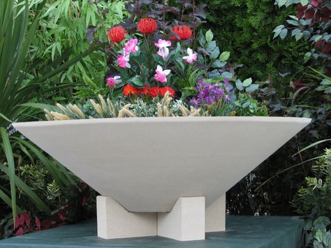 Entry Fountain, Bowl Garden, Modern Planters Outdoor, Garden Patio Decor, Bowl Planter, Garden Vases, Fiberglass Planters, Garden Pottery, Fence Landscaping