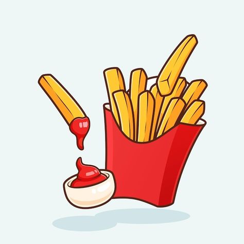 French Fries Cute Drawing, French Fry Illustration, French Fries Vector, French Fry Drawing, Fries Logo Design, French Fries Tattoo, Fries Branding, French Fries Drawing, French Fries Logo