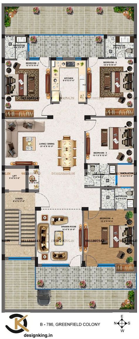 4BHK Plan 4bhk House Plan Floors, 4bhk House Plan, Layout Plan Design, Layout Plan, Architecture Construction, House Layout Plans, Plan Drawing, Town House, House Floor