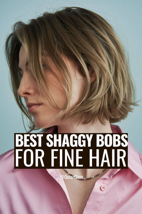 When your fine hair feels lifeless and lacks volume, a shaggy bob could be the solution you've been seeking. If you're ready to transform your locks into a stylish, voluminous masterpiece, these haircut ideas are perfect for you. Discover the best shaggy bob styles tailored for fine hair, from chin-length cuts to shoulder-grazing looks. Choppy Bob Fine Hair Straight, Shag Bob Fine Hair, Flicky Bob Hairstyles, Fine Hair Shaggy Bob, Textured Bob Hairstyles For Fine Hair, Best Bob For Fine Hair, Shaggy Shoulder Length Hair Choppy Bobs, Shoulder Grazing Haircut, Botox Bob Haircut