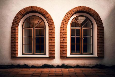 Photo two arched windows with brown tile... | Premium Photo #Freepik #photo #palace #old-window #entrance #window Coffee Cafe Interior, Brown Tile, Brick Arch, Arched Windows, Wall Cladding, Coffee Cafe, Cafe Interior, White Wall, Premium Photo