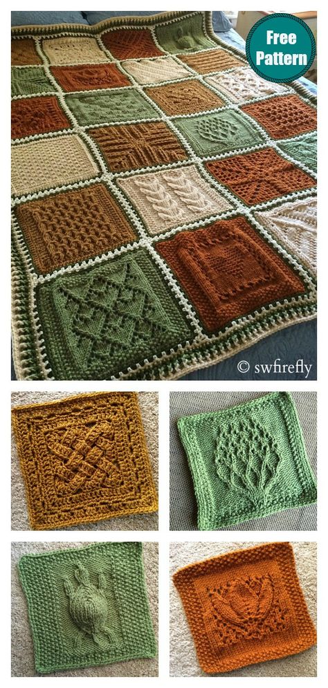 Sampler Afghan Blanket Free Knitting Pattern Afghan Patterns, Sampler Afghan, Motifs Afghans, Knitting Squares, Crocheted Afghans, Easy Knitting Projects, Hacks Clothes, Knitted Afghans, Vogue Knitting