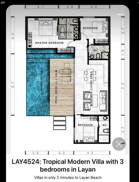 2 Bedroom Villa Floor Plan, Big Terrace, Plan Building, Terrace Roof, Beach House Flooring, Pool House Plans, Beach House Plans, Building Plans House, Home Design Floor Plans