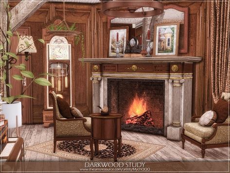 Sims 4 Victorian Living Room, Sims 4 Cottage Living Room, Sims 4 Library Cc, Cottage Core Sims 4 Cc, Sims Library, Autumn Bloxburg, Cottagecore Furniture, Sims Room, Sims Interior