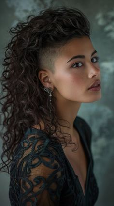 Curly Mohawk Hairstyles, Undercut Curly Hair, Undercut Hairstyles Women, Curly Undercut, Undercut Long Hair, Shaved Side Hairstyles, Hairstyle For Men, Mohawk Hairstyles, Pelo Afro