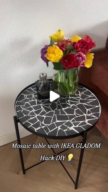 Gladom Ikea Hack, Gladom Ikea, Ikea Hacks Ideas, Leftover Tile, Ikea Side Table, Ikea Ideas, Ikea Hack Ideas, Diy Ikea, Mosaic Table