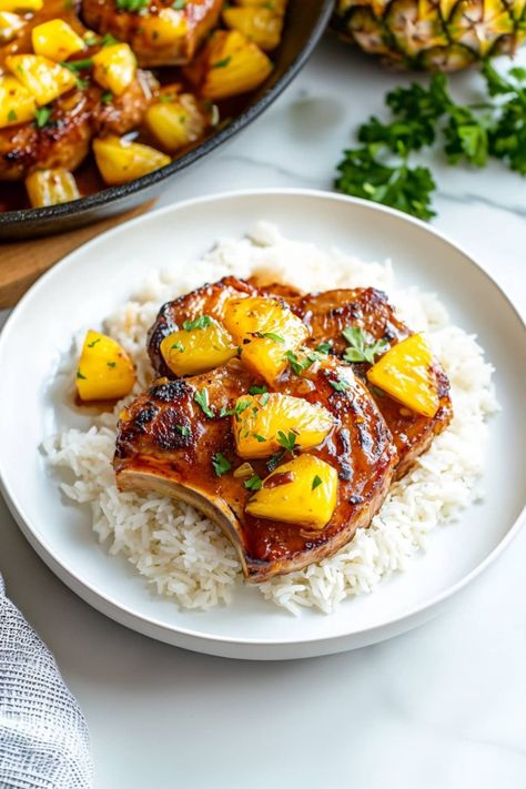 Easy Pineapple Pork Chops - Insanely Good Pork Chops With Pineapple Recipes, Pineapple Pork Chops, Pineapple Sauce, Pineapple Pork, Chopped Pineapple, Leftover Pork, Tender Meat, Savory Sauce, Dinner Recipes Crockpot