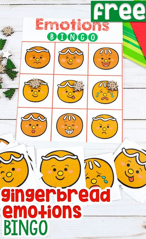 Try this free printable gingerbread emotions bingo game for preschoolers and kindergartners. Kids will love this emotions game for learning about feelings during your Christmas holidays. It is a perfect game for a Christmas party! #games #kids #gingerbread #christmas #kids #learning Bingo Preschool, Prek Gingerbread, Gingerbread Games, Preschool Gingerbread, Gingerbread Story, Preschool Rules, Emotions Game, Gingerbread Man Activities, Gingerbread Activities