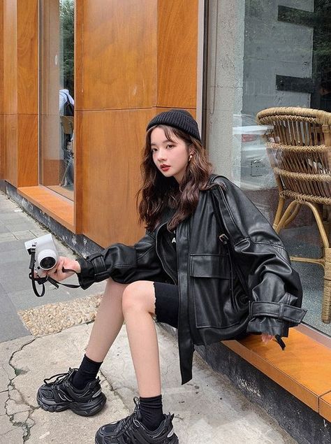 Good patch arrived fast Kpop Fashion Women, Womens Leather Jacket Outfit, Tokyo Outfits, Cute Leather Jackets, Faux Leather Motorcycle Jacket, Jacket Outfit Women, Leather Coat Womens, Cool Girl Style, Tokyo Street Style