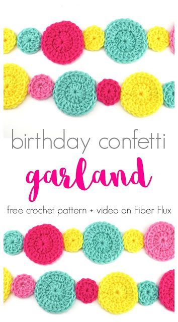 Confetti Garland, Birthday Confetti, Crochet Garland, Birthday Garland, Easy Birthday, Holiday Crochet, Crochet Videos, Crochet Home, Worsted Weight Yarn