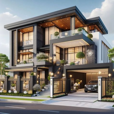 Beautiful Houses Modern Luxury, Modern Mansion Exterior, Villa Facade Design, Side Elevation, 3 Storey House Design, Building Design Plan, Two Story House Design, Luxury Houses Mansions, 2 Storey House