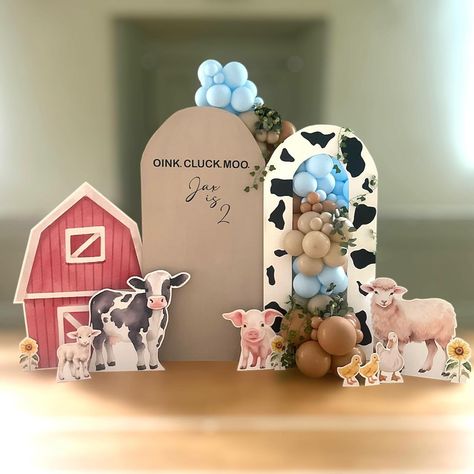 Oink. Cluck. Moo. Jax turned two! @zebraprint_x cut outs are amazing! @diddidancelancaster big thank you for the entertainment, would highly recommend for a little ones party! #balloondecor #farmpartyideas #farm #farmpartytheme #farmpartydecor #barnyardparty #barnyardanimals #oinkmoocluck #oinkcluckmoo #1stbirthday #1stbirthdayparty #1stbirthdayideas #2ndbirthday #2ndbirthdayparty #farmballoons #cowprint Oink Cluck Moo 2nd Birthday, Moo 2nd Birthday, Farm Themed Party, Baby Birthday Decorations, Ideas Cumpleaños, Cowboy Birthday Party, Barnyard Party, 2nd Birthday Party Themes, Farm Birthday Party