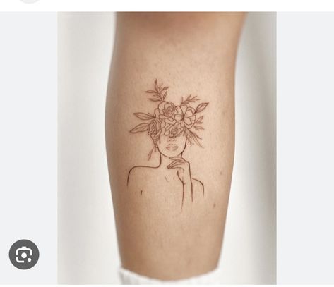 Woman Head With Flowers Tattoo, Head In The Flowers Tattoo, Minimalist Flower Head Tattoo, Flowers From Head Tattoo, Floral Head Tattoo Minimalist, Woman Plant Tattoo, Blooming Woman Tattoo, Fine Line Growth Tattoo, Tattoo Women With Flower Head