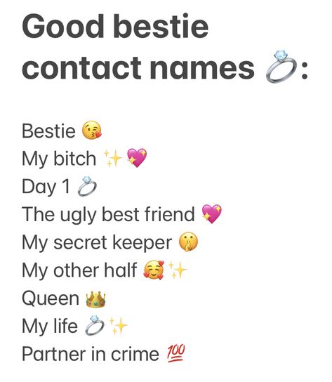 Nama Kontak Bestie, Nikname Boyfriend, Contact Nicknames, Nicknames For Bestfriends, Contacts Names, Contact Ideas, Cute Snapchat Names, Funny Contact Names, Funny Nicknames For Friends