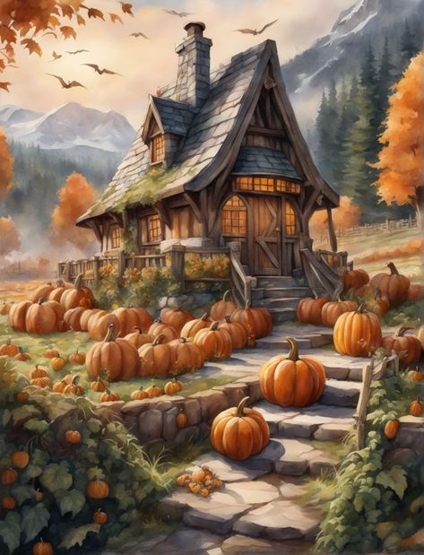 Hagrids hut with pumpkin patch from harry potter by Erin Harrington - Playground Harry Potter And Hagrid, Hagrid Hut, Harry Potter Pumpkin, Hogsmeade Village, Hagrids Hut, Potter Art, Halloween 2024, Aesthetic Phone, Harry Potter Art