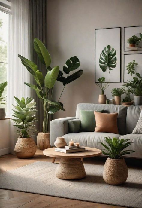 57 Sustainable Living Room Decor Ideas Accessories For Living Room Home Decor, Eco Friendly House Interiors, Nature Indoors Decor, Many Plants Living Room, Earth Modern Home, Green Plants Living Room, Organic Materials Interior Design, Living Room Decor Plants Interior Design, Home Decor Plants Living Rooms