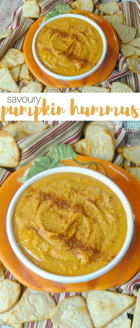 Savoury pumpkin hummus recipe - a delicious fall dip for your crackers or veggies, the perfect healthy fall party dip Pumpkin Hummus Recipe, Fall Dip, Healthy Party Appetizers, Pumpkin Dip, Pumpkin Hummus, Party Dip, Veggie Dip, Healthy Fall, Healthy Holidays