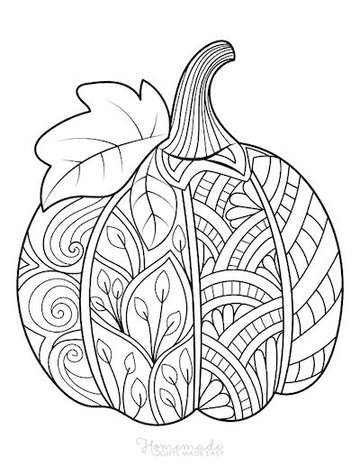 Pumpkin Coloring Pages Decorative Patterned Pumpkin With Leaf Pumpkin Mandala Coloring Pages, Mandala Pumpkin, Pumpkin Mandala, Fall Mandala, Halloween Pumpkin Coloring Pages, Free Thanksgiving Coloring Pages, Fall Coloring Sheets, Pumpkin Coloring, Leaf Coloring Page