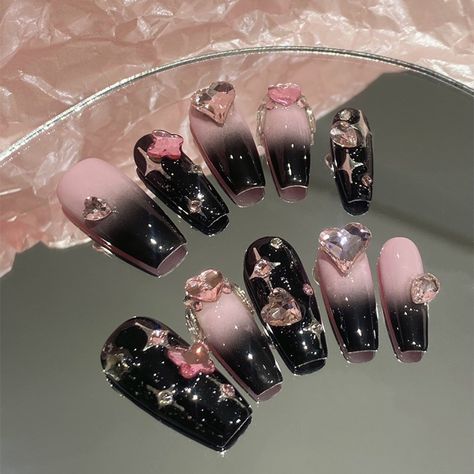 Stars Nails, Hari Valentine, Hello Nails, Punk Nails, Y2k Nails, Pretty Gel Nails, Really Cute Nails, Nail Length, Cat Kuku