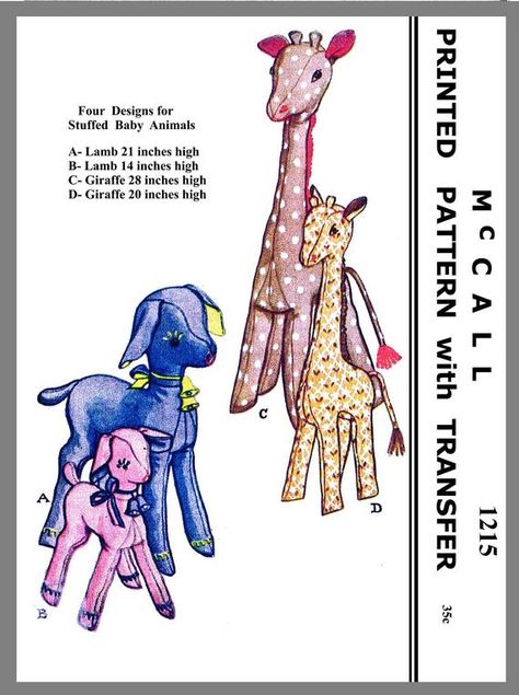 Vintage McCall Stuffed Animal Lamb Giraffe Fabric material sewing Pattern #1215 Reprint Copy 11" x 17" PDF INSTANT DOWNLOAD Giraffe Sewing Pattern, Sewing Styles, Giraffe Fabric, Giraffe Stuffed Animal, Craft Toys, Giraffe Toy, Soft Toy Patterns, Fabric Sewing Patterns, Animal Sewing Patterns