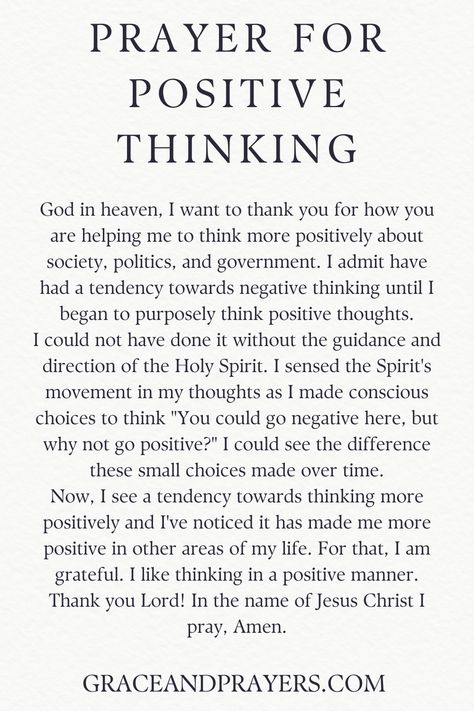 Searching for a prayer to have positive thinking? Need to pray for good thoughts? We'll share 6 powerful prayers that can help. Prayers For Bad Thought, Prayer For Positive Thoughts, Prayers For Positivity, Prayers For Positive Thinking, Prayer For Negative Thoughts, Prayer For Positive Outcome, Prayer For Positivity, Prayer Against Bad Thoughts, How To Think Positive Thoughts