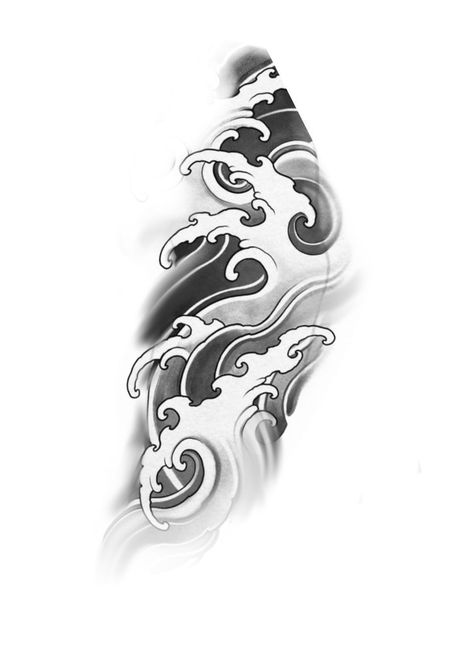 Background For Tattoos Ideas, Japanese Sleeve Background Design, Water Sleeve Tattoos For Guys, Japanese Filler Tattoo Ideas, Japanese Elements Tattoo, Water Waves Tattoo Design, Tattoo Waves Japanese, Japanese Style Waves, Japanese Background Tattoo Design