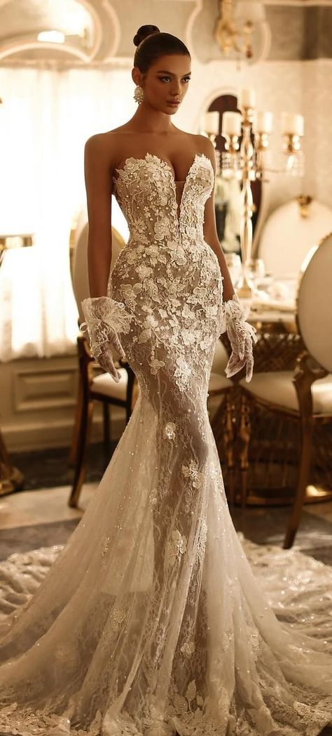 Wedding Dresses Boujee, Wedding Dresses Train Long, Elegant Wedding Dress Mermaid Sophisticated Bride, Panina Torne Wedding Dress, Wedding Dresses Expensive, Wedding Dress Extravagant, Sparkly Mermaid Wedding Dress, Glam Wedding Dresses, Most Expensive Wedding Dress