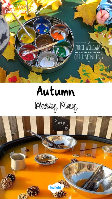 Autumn Water Play Ideas, Cornflour Activities Eyfs, Curiosity Approach Autumn Activities, Harvest Festival Tuff Tray Ideas, Autumn Creative Activities Eyfs, Autumn Messy Play For Toddlers, All About Me Messy Play, Autumn Early Years, Autumn Messy Play Ideas