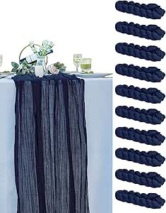 FUANGUI 10 Pack 35x120 Inches Cheesecloth Table Runner 10Ft, Boho Gauze Fabric Rustic Sheer Romantic Navy Blue Cheese Cloth Table Runner for Bridal Baby Shower Wedding Birthday Fall Decoration Bohemian Party Decorations, Navy Blue Table Runner, Boho Table Runner, Vintage Wedding Table, Blue Table Runner, Rustic Vintage Wedding, Table Runners Wedding, Unique Tables, Gauze Fabric