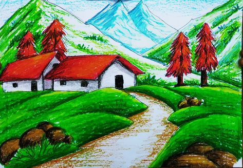 https://youtu.be/xeyLaMTMYhA Nature House Drawing, Beautiful Nature Drawings Easy, Mountain House Drawing, Nature Drawing Colourful, Mountain Scenery Drawing, Project Ideas For School, Nature Scenery Drawing, Hill Drawing, Beautiful Scenery Drawing