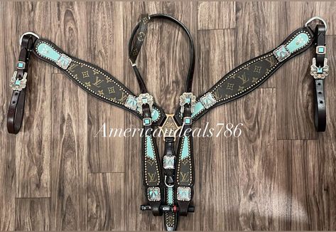 Sparkly Horse Tack, Lv Tack Sets, Dazzle Rock Tack, Western Christmas List, Tack Sets Western, Red Tack Sets, Breast Collars For Horses, Western Helmet, Western Horse Tack Turquoise