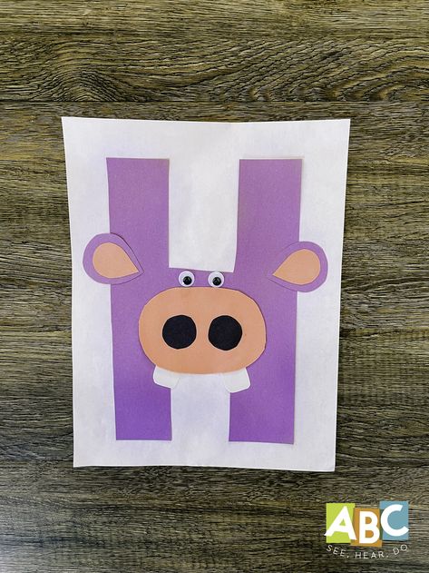 Hippo Letter H Craft, H Is For Hippo Craft Preschool, Letter H Science For Preschoolers, Letter H Horse Craft Template, H Art For Preschool, Letter H Arts And Crafts For Preschool, Preschool Letter H Crafts, Letter H Preschool Crafts, Preschool Letter H Activities