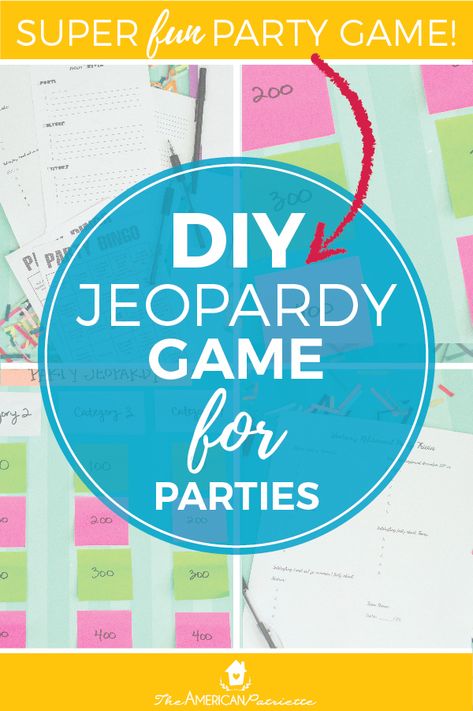 DIY Jeopardy Game for Parties - Tons of Category and Question Ideas for a Homemade Jeopardy Board, perfect for teens and adults at birthday parties, showers, parties, and game nights! #jeopardy #partygames #boardgames #gamenight Family Jeopardy Game Questions, Staff Games, Biblical Hospitality, Jeopardy Board, Indoor Games For Adults, Greek Night, Board Games For Adults, Teamwork Games, 65 Birthday