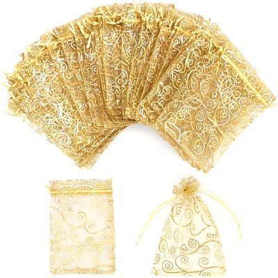 Wedding Pattern, Candy Bags Wedding, Gold Organza, Baby Shower Christmas, Majlis Perkahwinan, Retail Bags, Candy Packaging, Goody Bags, Baby Shower Party Favors