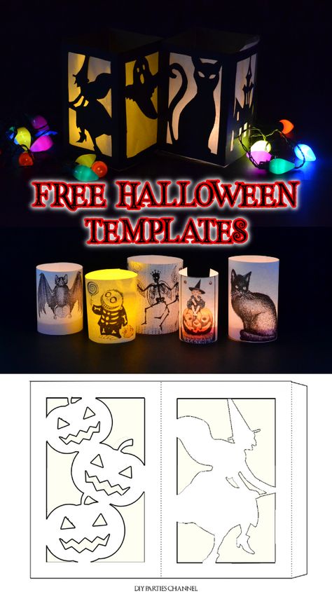 Diy Halloween Paper Lanterns, Printable Lantern Templates, Halloween Lantern Ideas, Free Halloween Printables Free Templates, Halloween Silhouettes Templates Free Printable, Lantern Template Free Printable, Halloween Decorations Cricut, Halloween Lantern Decor, Halloween Templates Free Printable